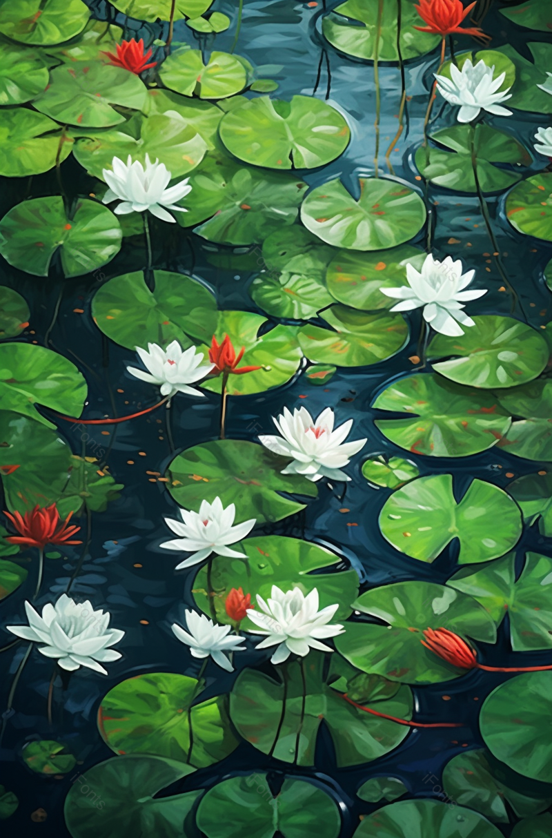 凉爽夏天夏至荷花盛开开花荷叶植物水面户外景色自然插画,插画/手绘图,插画/手绘图库,插画/手绘图下载,插画/手绘